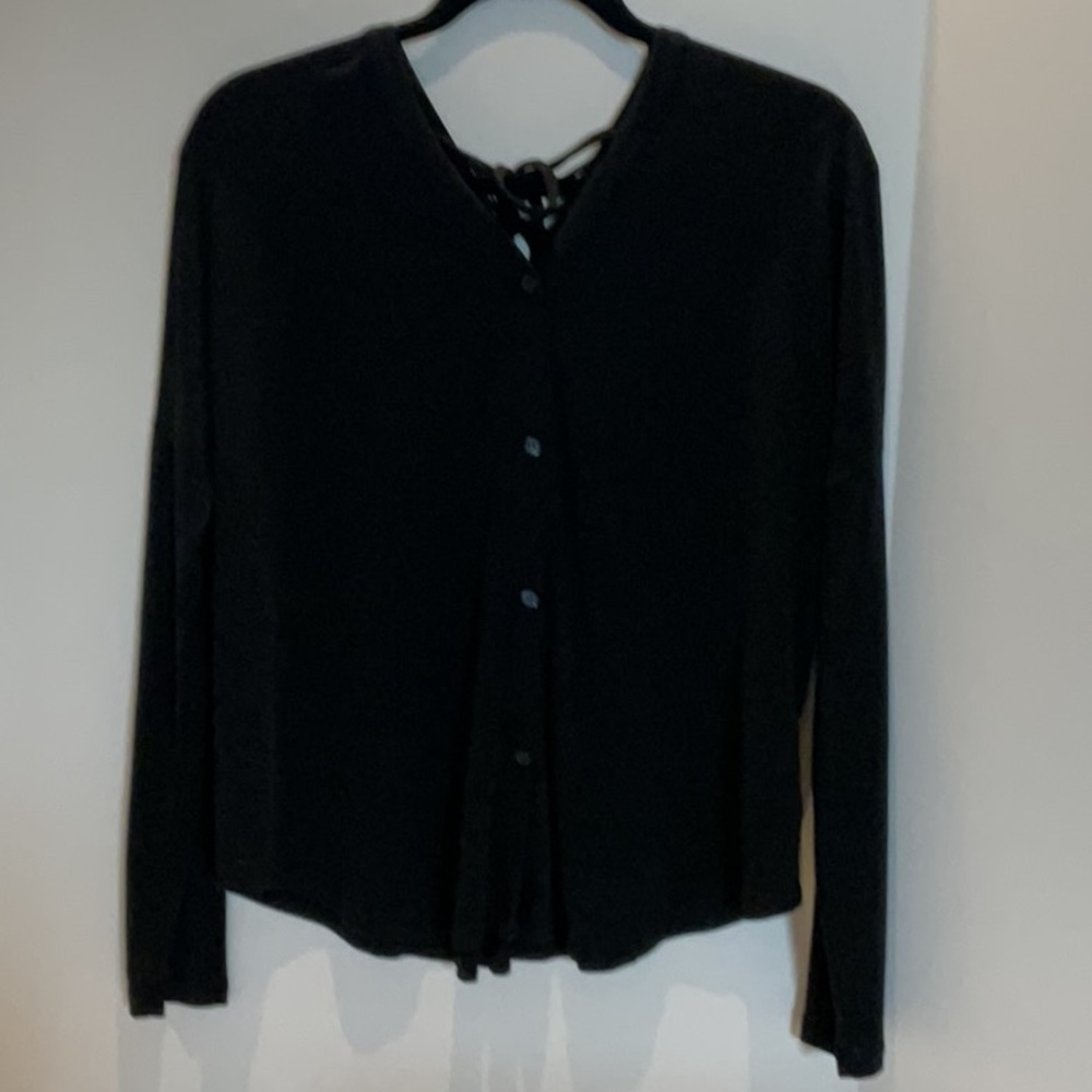 Luna Black Button-Up Cardigan with lace up back.